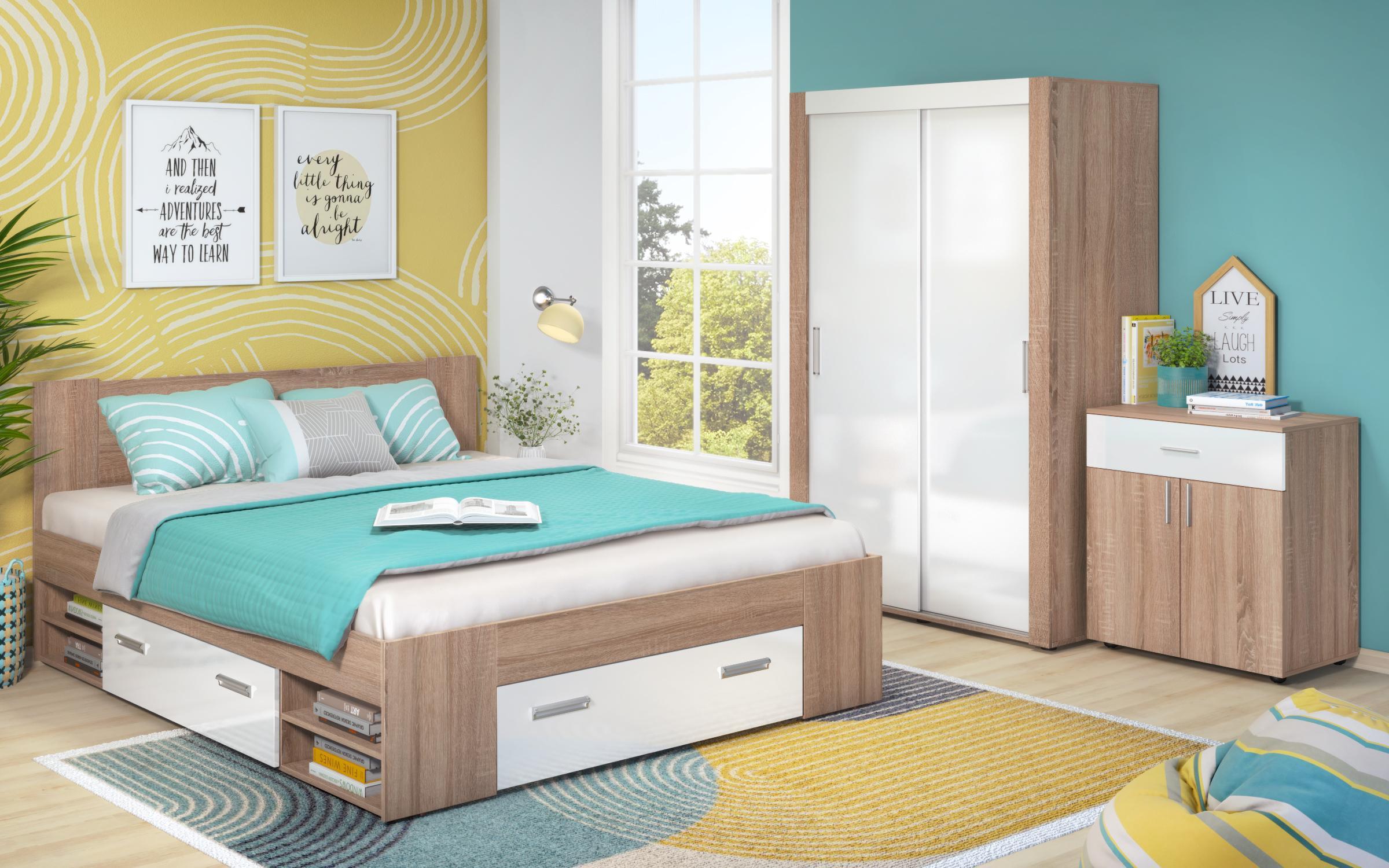 Double bed 160/200 Nemo + mattress, Sonoma oak + white gloss  3